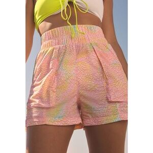 Fabletics Ultra High Waist Piped Nylon Shorts in Coral Leopard